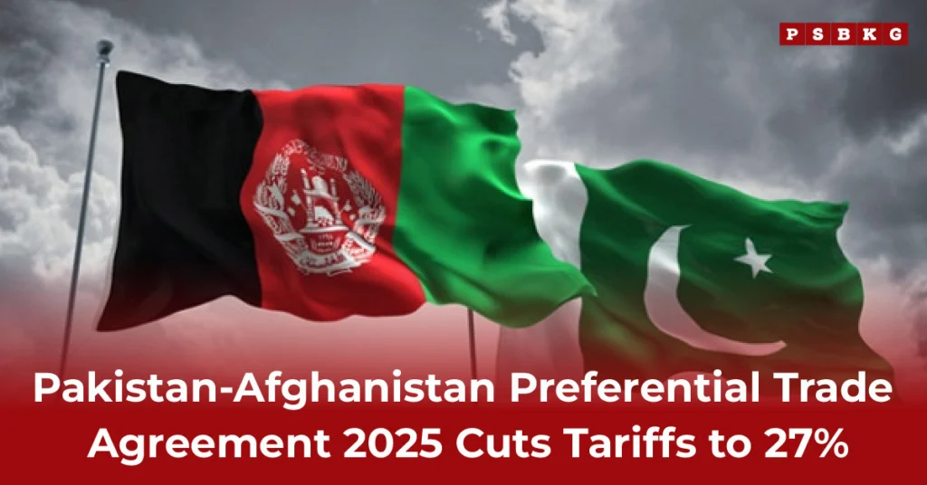 Flags of Afghanistan and Pakistan waving together, symbolizing the Pakistan Afghanistan Trade Agreement 2025 that reduces tariffs to 27% by the year 2025.