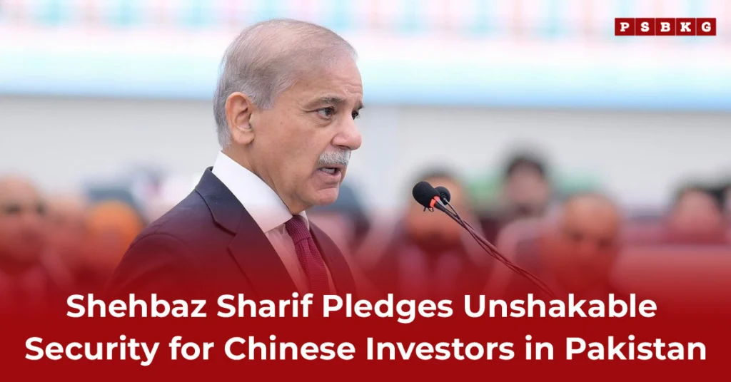 A man speaks passionately at a podium, emphasizing security commitments for Chinese investors in Pakistan, with an attentive audience in the background — highlighting the importance of Security for Chinese Investors in Pakistan.