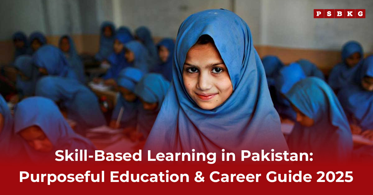A classroom of students in blue uniforms engages in learning, emphasizing skill-based learning education in Pakistan.