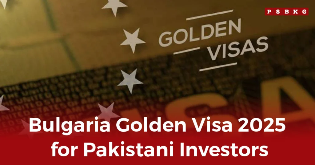 Bulgaria Golden Visa 2025 promotion for Pakistani investors, blurred background with shining stars, highlighting secure investment opportunities in Europe.