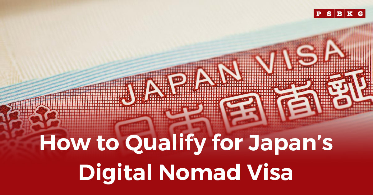 Close-up of a Japan Visa with text overlay: "How to Qualify for Japan Digital Nomad Visa.