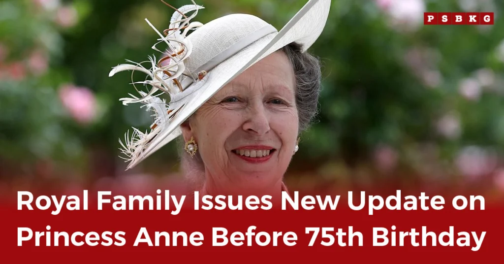 Princess Anne new portrait: A woman wearing an elegant hat adorned with feathers and flowers stands against a blurred garden background, evoking a royal update.