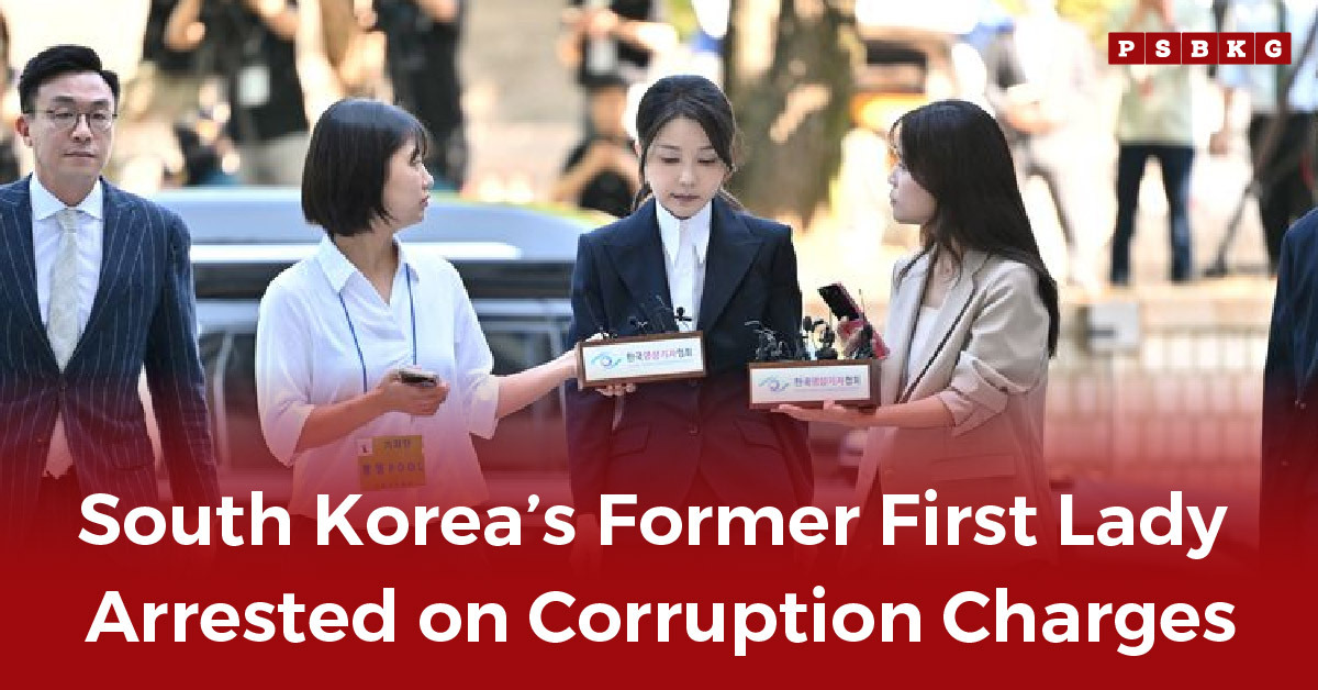 Group of individuals holding press conference items, amid a serious atmosphere regarding a corruption case involving the former First Lady, Kim Keon-Hee arrested.