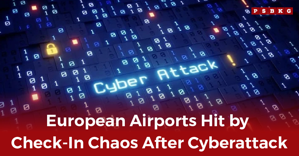Digital graphic with 'Cyber Attack' text and binary code, highlighting chaos at European airports after European airports cyberattack.