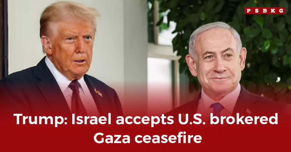 Two men stand side by side against a green background with text overlay, discussing U.S.-brokered Gaza peace talks.