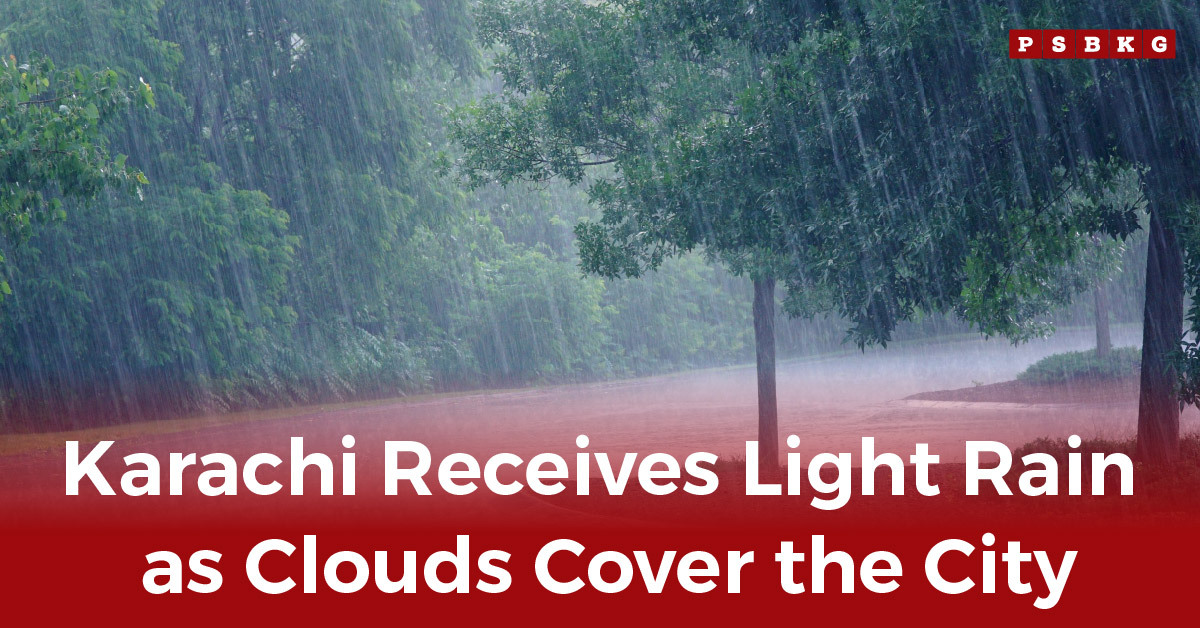 A scenic view of Karachi light rain, where lush green trees and gentle showers create a calm, refreshing atmosphere across the bustling city.