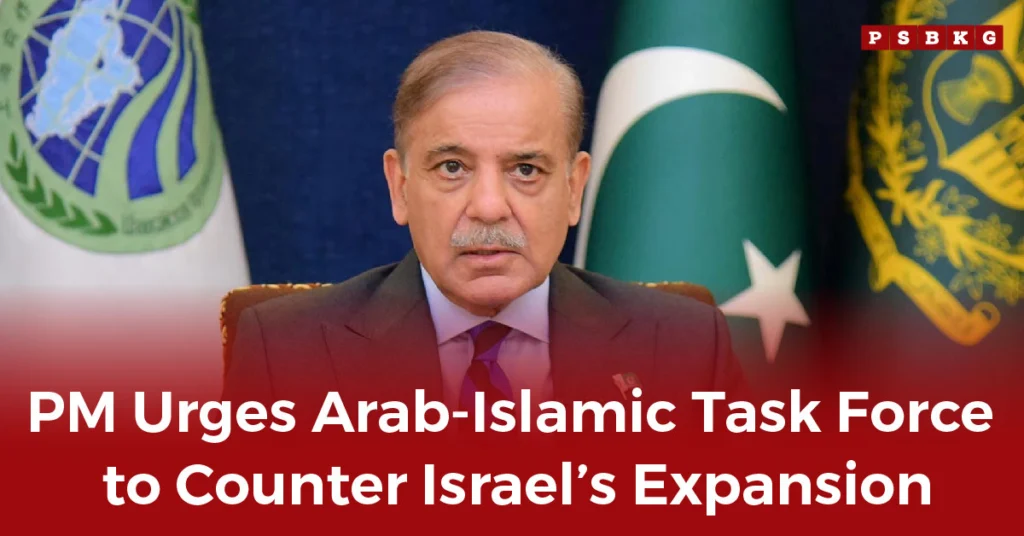 A politician addresses an audience, emphasizing the need for an Arab-Islamic task force to address Israel’s expansionist actions, highlighting the PM Arab Islamic Task-Force initiative.