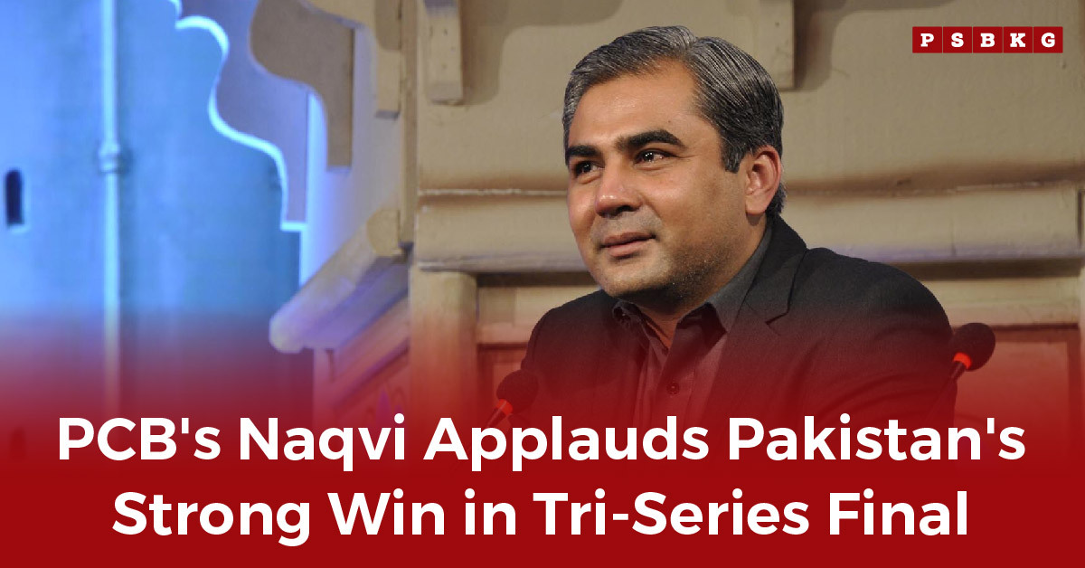 A speaker applauds the Pakistan Tri-Series final win, standing against an elegant backdrop that reflects the team’s hard work and well-earned success.