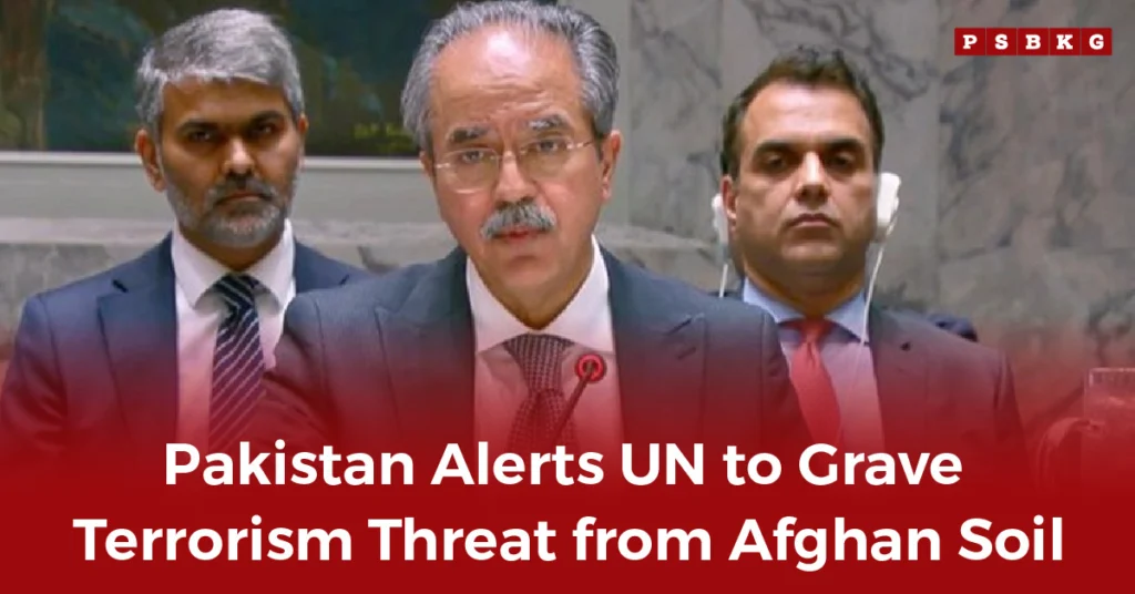 Pakistan's representatives address the UN in a formal meeting, highlighting concerns over terrorism threats from Afghanistan, focusing on Pakistan UN terrorism.