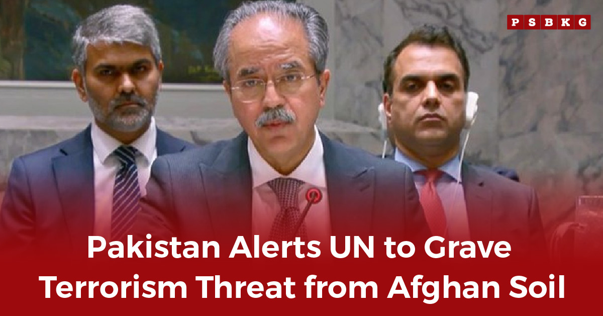 Pakistan's representatives address the UN in a formal meeting, highlighting concerns over terrorism threats from Afghanistan, focusing on Pakistan UN terrorism.