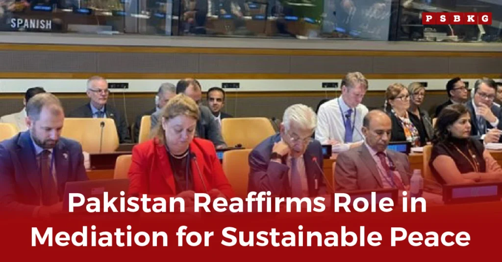 Delegates sit at a conference table discussing Pakistan mediation efforts for sustainable peace.