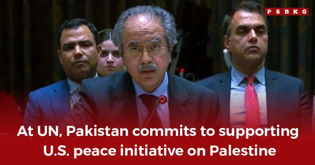 Pakistan's representative addresses the UN in a formal meeting, affirming support for U.S. initiative on Palestine peace talks UN.