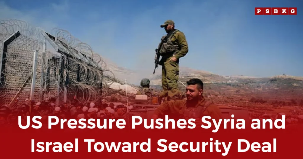 A soldier stands atop a barrier near barbed wire, overseeing a crowd, symbolizing tensions in the Syria-Israel conflict during Syria Israel Security Talks.