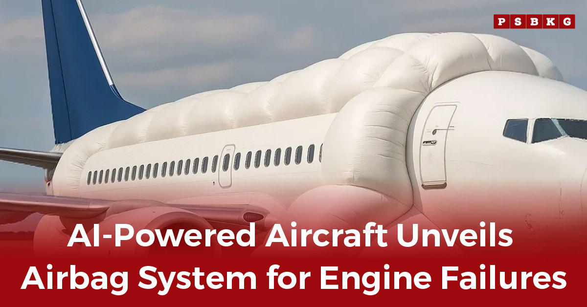 AI-powered aircraft safety system with large airbags for crash survival.AI-powered aircraft airbag system