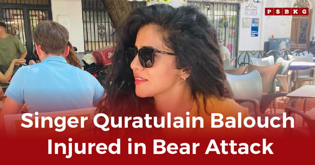 Quratulain Balouch with curly hair sits in a café setting, reflecting on the recent Quratulain Balouch bear attack, while others are engaged in conversation in the background.