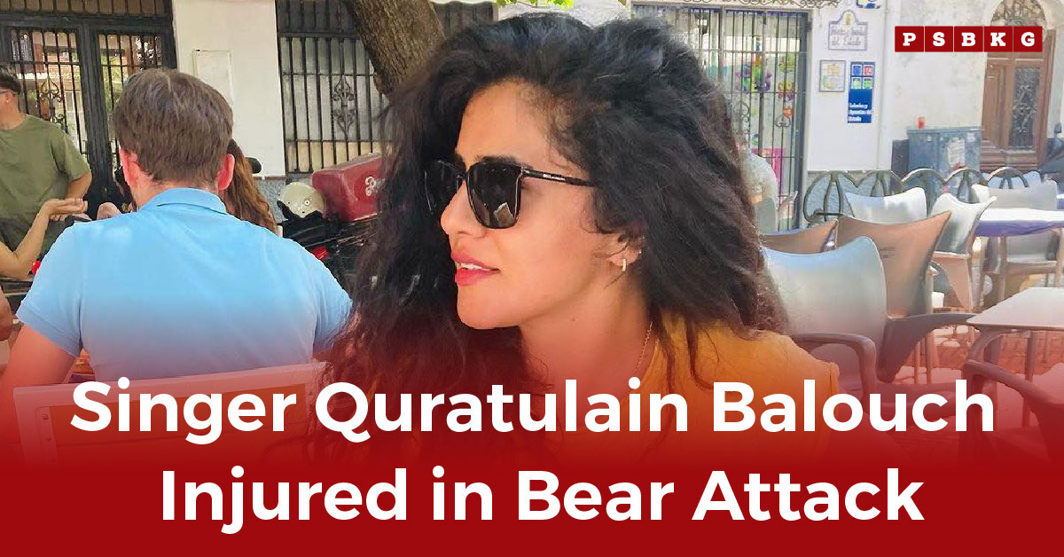 Quratulain Balouch with curly hair sits in a café setting, reflecting on the recent Quratulain Balouch bear attack, while others are engaged in conversation in the background.