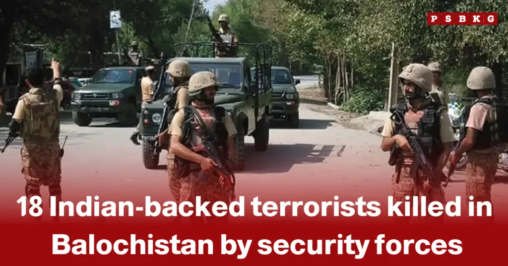 Security forces in Balochistan conducting a military operation against terrorism, with troops and vehicles deployed amidst a tense atmosphere.