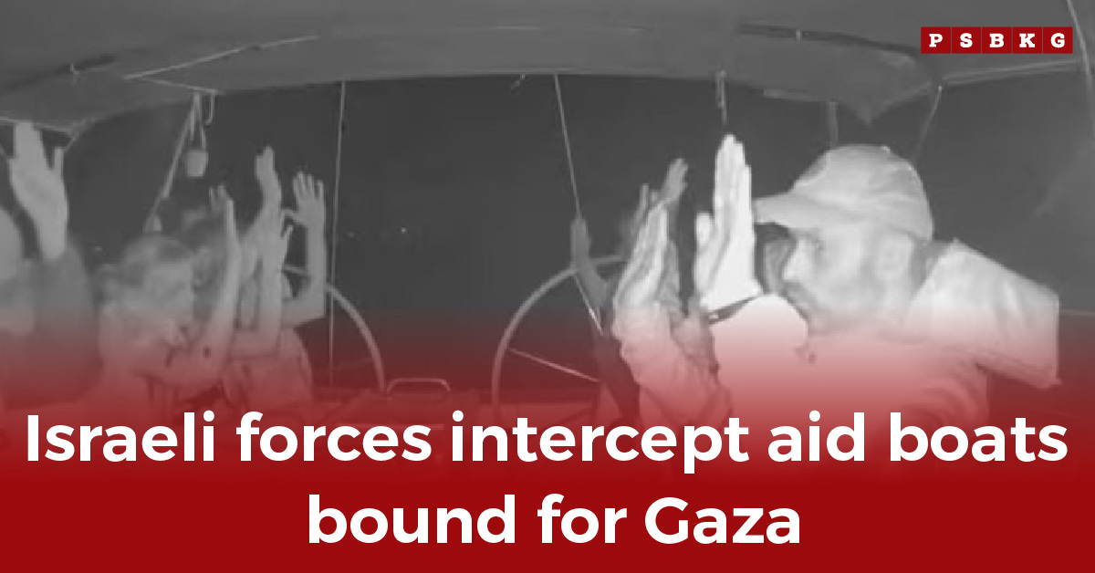 Israeli forces intercept Gaza aid boats at night as individuals raise their hands in response, highlighting Gaza aid boats intercepted. Gaza aid boats intercepted.
