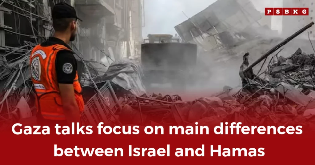 A rescue worker stands among destroyed buildings in Gaza, symbolizing the humanitarian toll amid ongoing peace talks between Israel and Hamas.