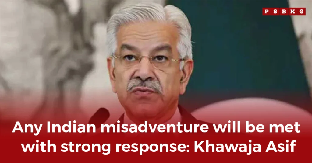 Khawaja Asif delivers a forceful speech addressing India-Pakistan tensions, warning of a strong response to any Indian provocation in a politically charged setting.