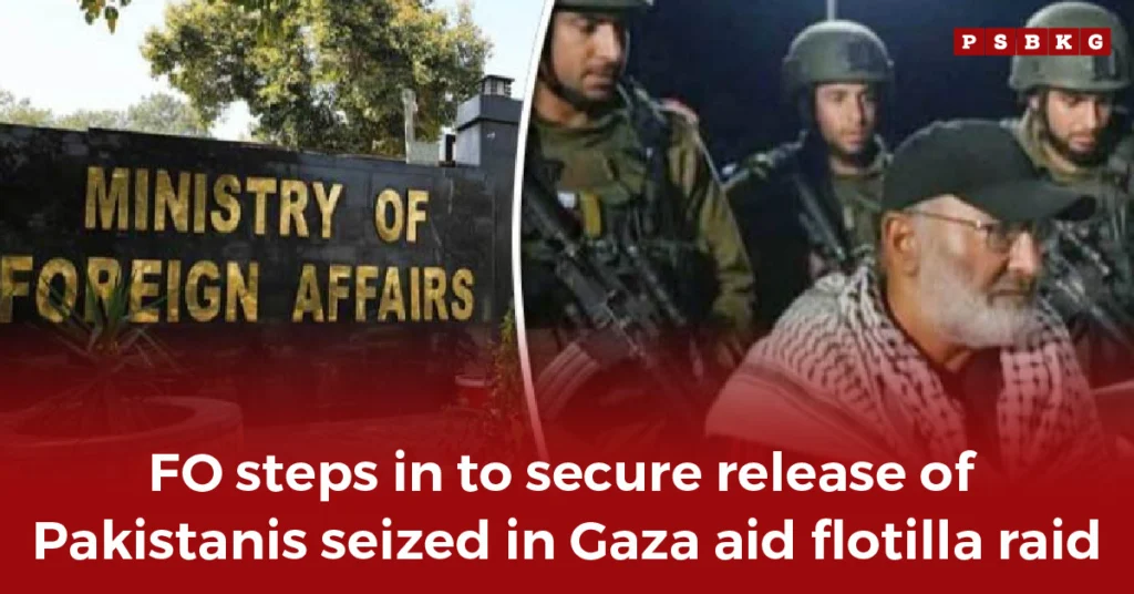 Ministry of Foreign Affairs sign with armed personnel, highlighting diplomatic efforts on detained Pakistanis amid Italy protests Gaza flotilla.