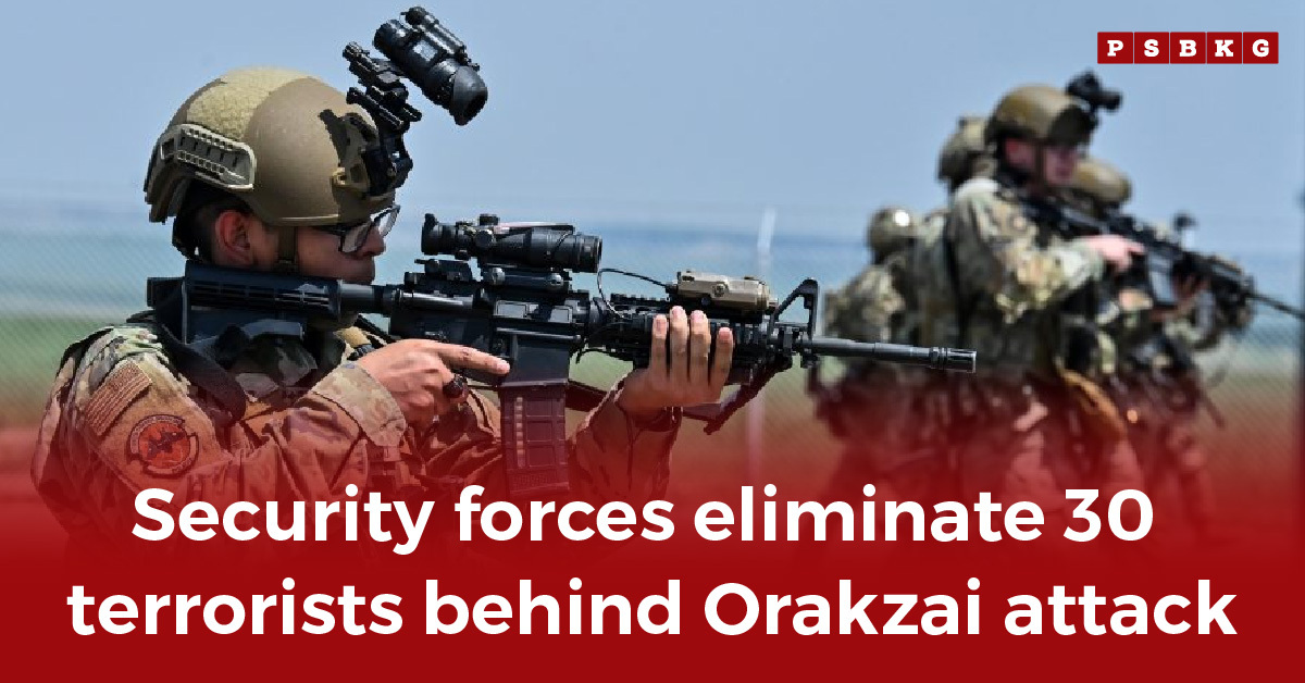 Security personnel in tactical gear holding rifles, preparing for action after eliminating terrorists linked to the Orakzai attack.