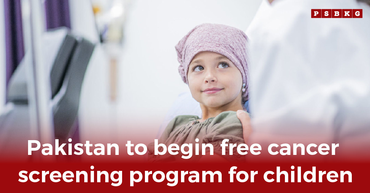 A child in a hospital wearing a headscarf receives care, highlighting new free cancer screening initiative under Pakistan screening program.