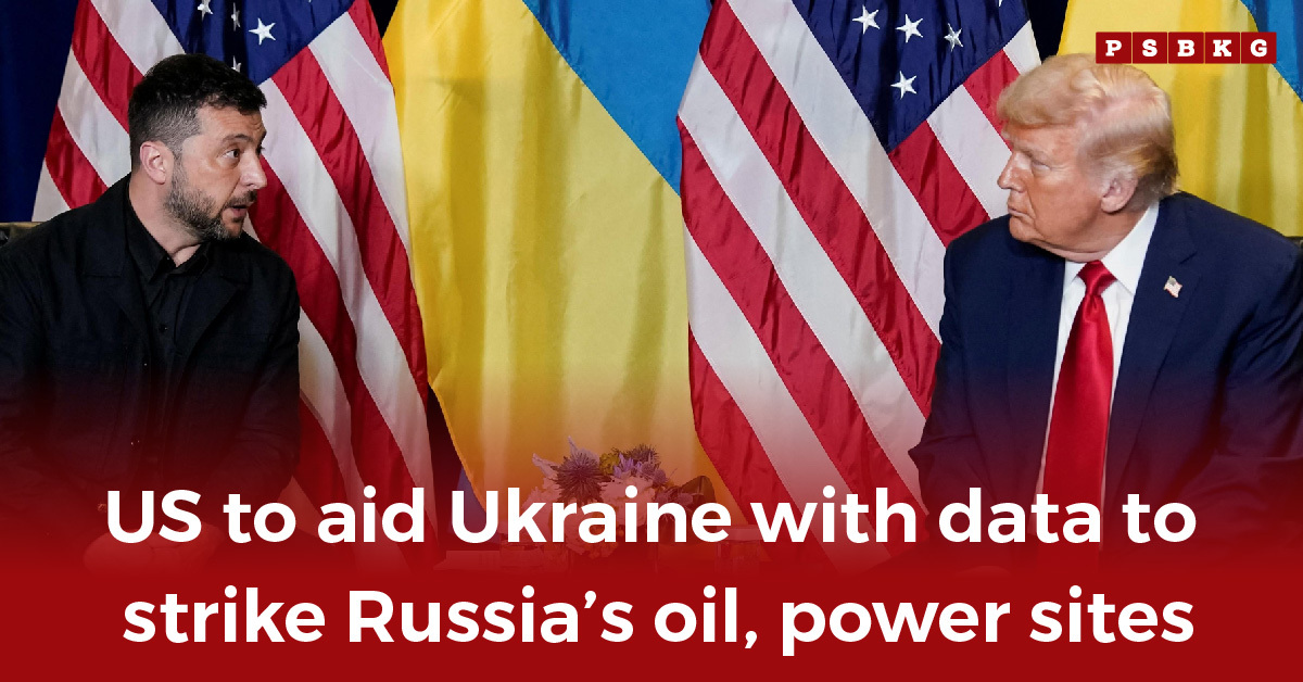 Two leaders sit with US and Ukrainian flags in background, discussing US aid Ukraine Russia oil power conflict. US aid Ukraine Russia oil power.