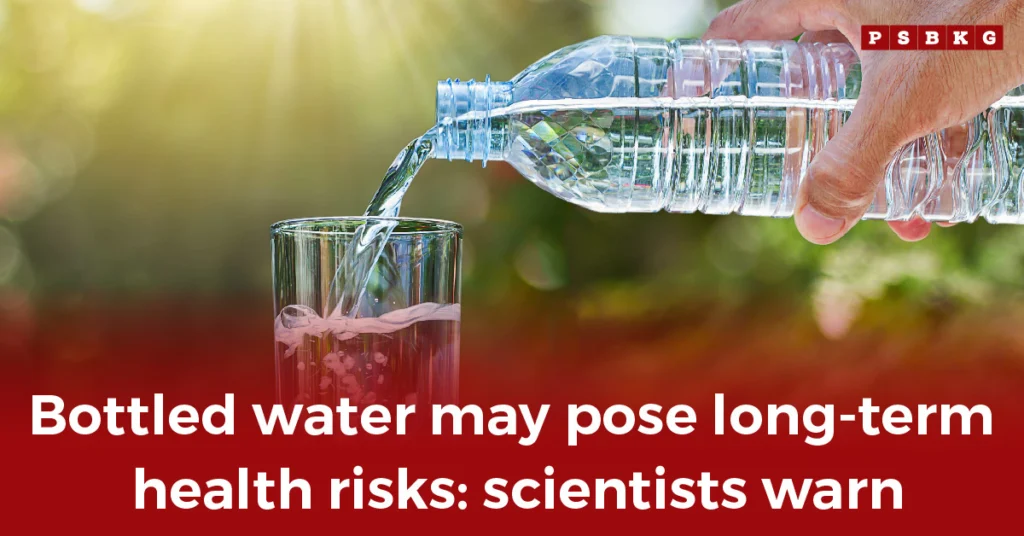 A person pouring water from a plastic bottle into a glass with sunlight in the background, illustrating concerns about the health risks of bottled water.