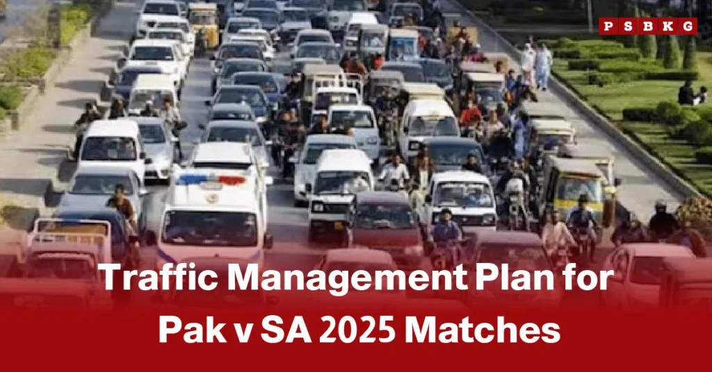 Traffic Management Plan for Pak vs SA 2025, traffic jam with diverse vehicles on a busy road, showing city congestion and event-day crowd control.