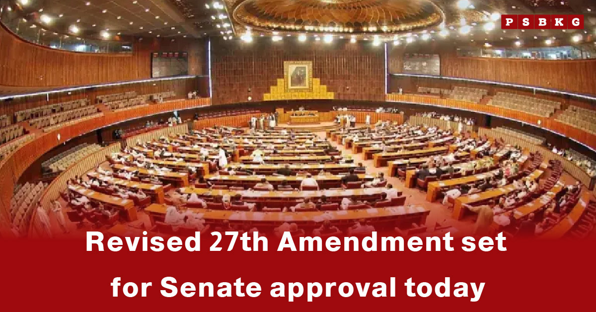 Members of Pakistan’s legislative assembly engage in discussions on the revised 27th Amendment, inside a formal chamber as the bill awaits Senate approval.