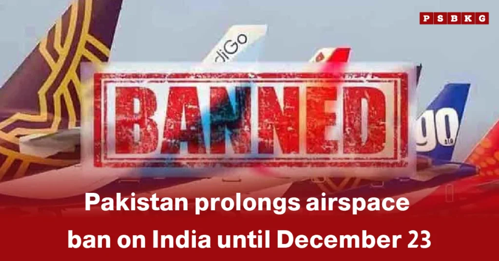 An image of commercial airliners with a bold “BANNED” stamp across them, illustrating Pakistan’s decision to extend its Pakistan-India airspace ban until December 23 and the ongoing restrictions between the two countries.
