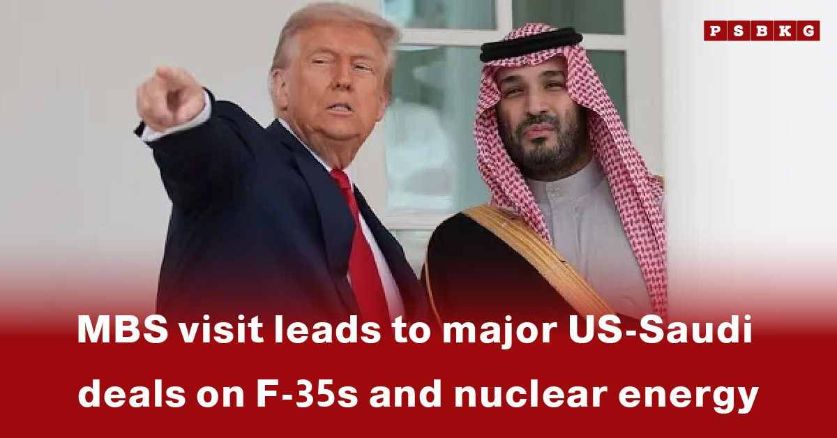 Two leaders engage in a focused discussion, with one pointing while speaking, reflecting the depth of ongoing diplomatic talks tied to major US-Saudi F-35 deals and broader defense cooperation.