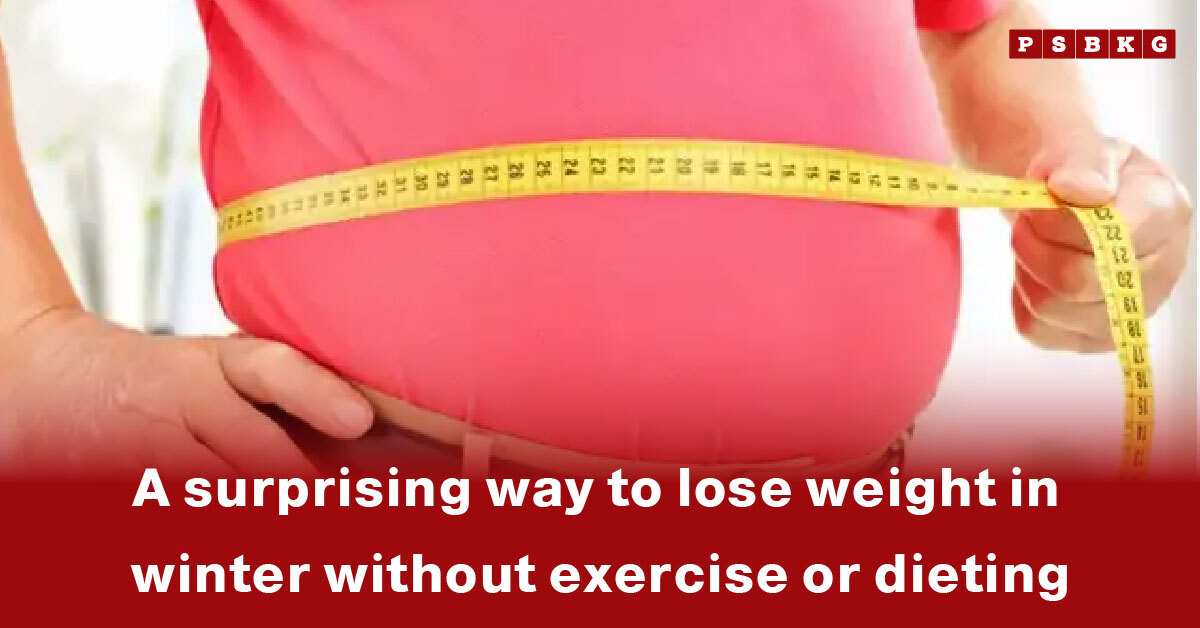 A person measures their waist with a tape measure, illustrating an approach to winter weight loss that emphasizes results without strict dieting or exercise.