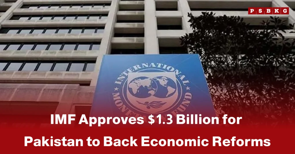 Sign outside the International Monetary Fund building announcing $1.3 billion as the IMF approves Pakistan for economic reforms.