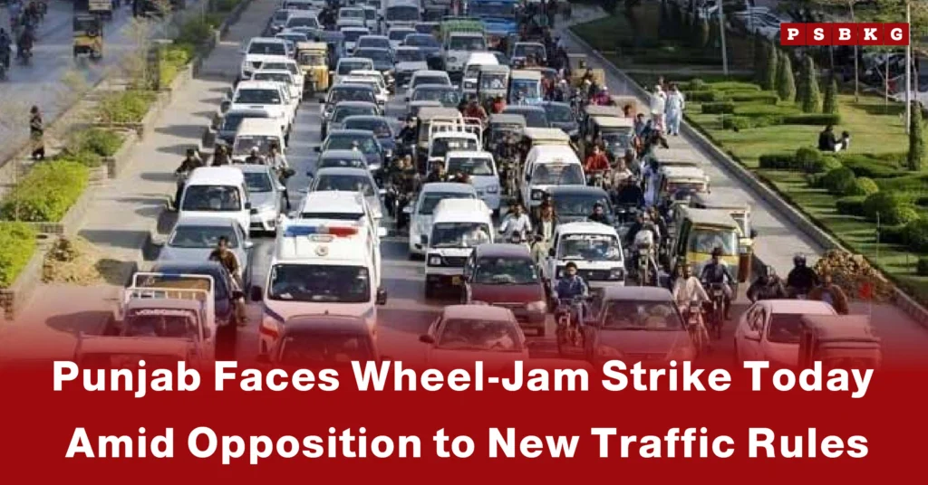 A busy street in Punjab filled with cars and motorcycles during a wheel jam strike Punjab against new traffic rules.