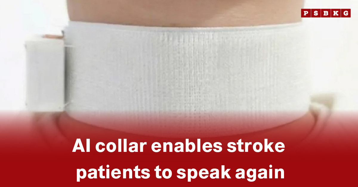 An AI collar worn around the neck designed to help stroke patients speak again, highlighting AI collar stroke patients speak.