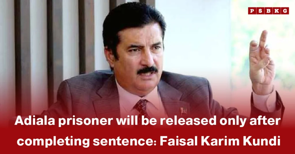 A man in a suit gestures while discussing an Adiala prisoner full sentence, emphasizing that the prisoner must complete their term before release.