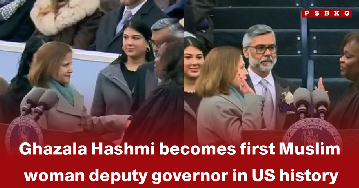 Ghazala Hashmi is sworn in as deputy governor during an official ceremony, marking her role as the first Muslim woman in U.S. history.