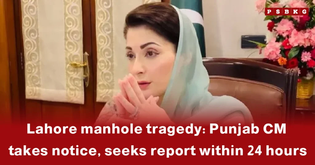 A formal meeting setting where officials discuss the Lahore manhole tragedy, highlighting Punjab CM notice over the incident in Lahore, Pakistan.