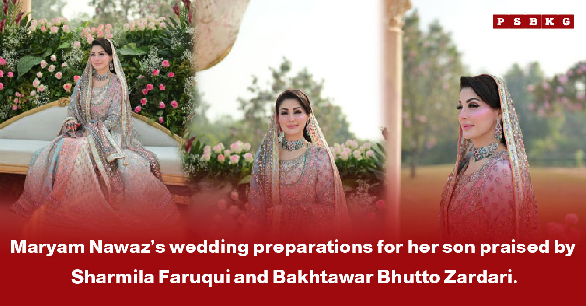Maryam Nawaz wedding preparations featuring floral decor and lavish attire, highlighted by prominent guests in attendance.
