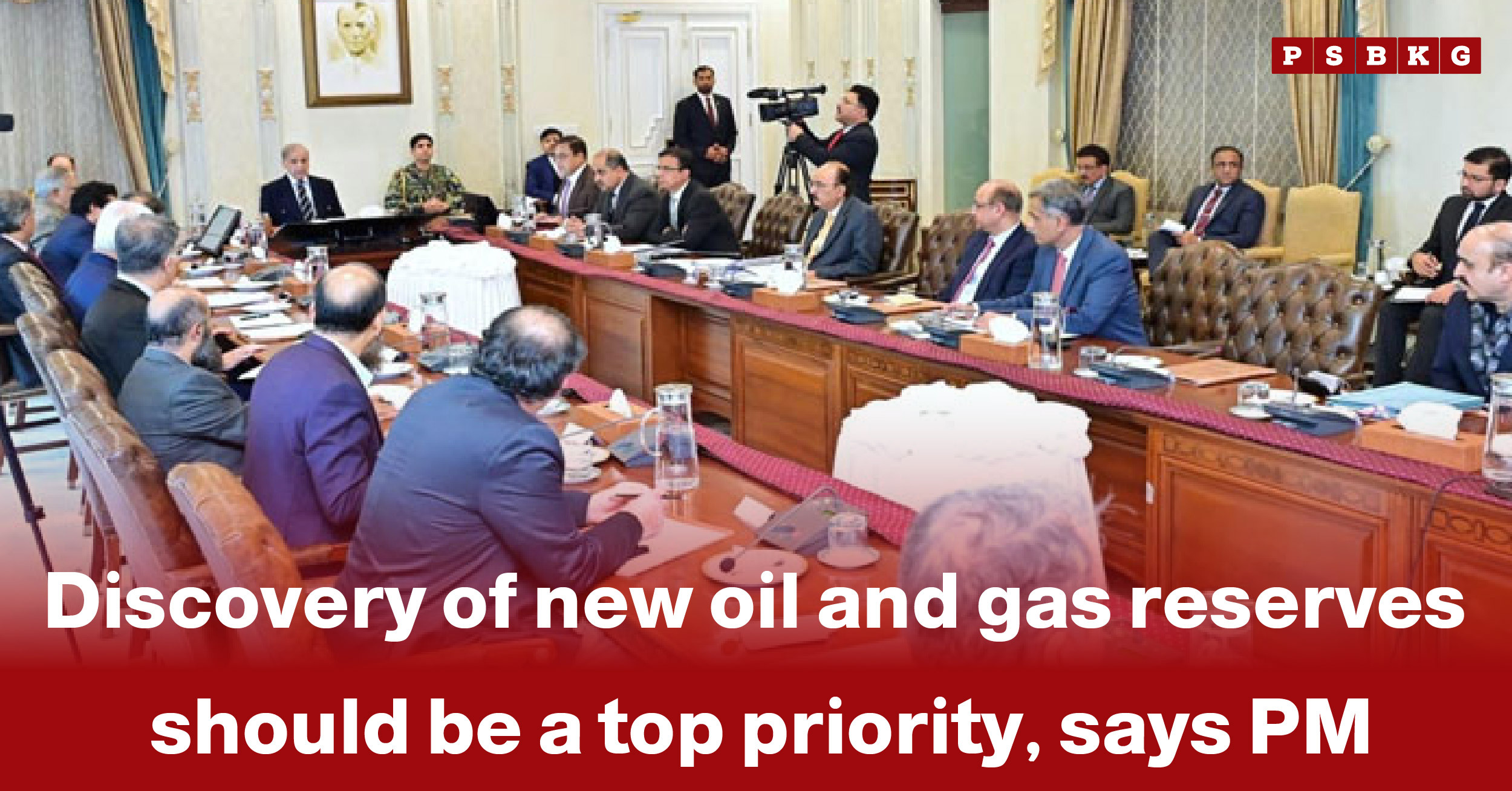 A formal meeting of officials discussing the importance of discovering new oil and gas reserves Pakistan.