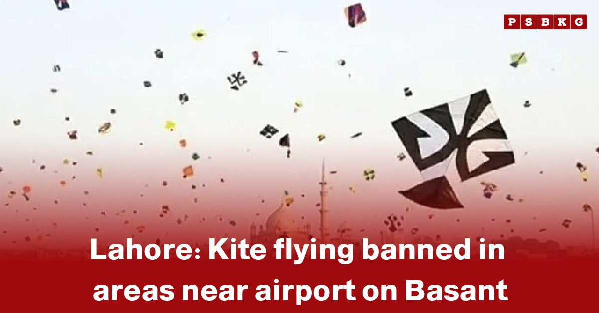 Colorful kites fill the sky above Lahore, highlighting Lahore kite flying ban Basant near the airport during the festival.