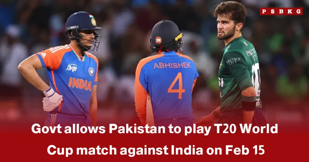 Pakistan India T20 World Cup match announcement showing cricketers from both teams facing off, with Indian and Pakistani jerseys prominently displayed.