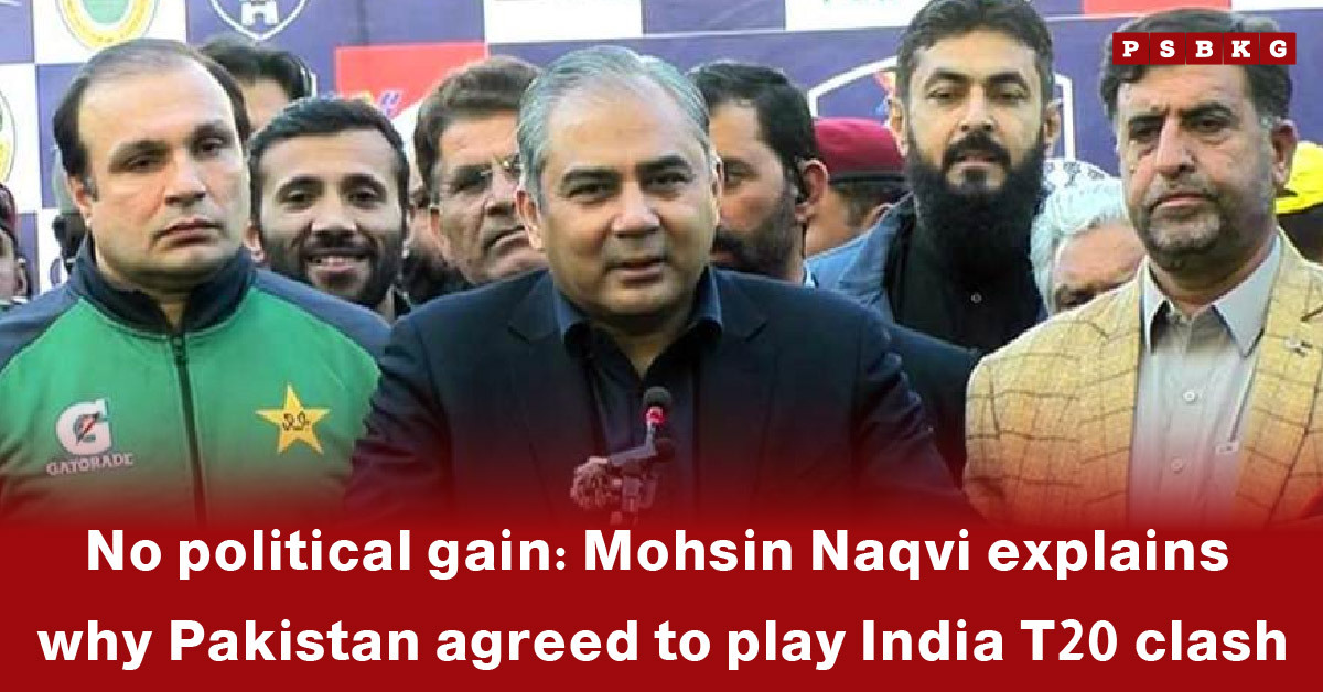 Pakistan India T20 clash press conference showing officials discussing Pakistan’s decision to play a T20 match against India, with banners in the background.