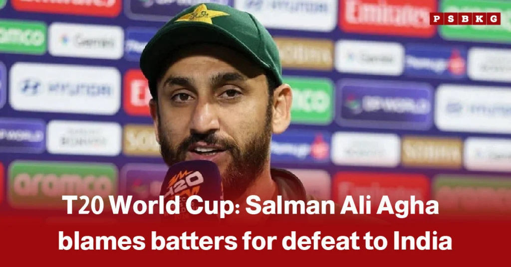 Salman Ali Agha blames Pakistan batters: A sports figure in a cap speaks at a press conference discussing Pakistan’s defeat to India in the T20 World Cup.