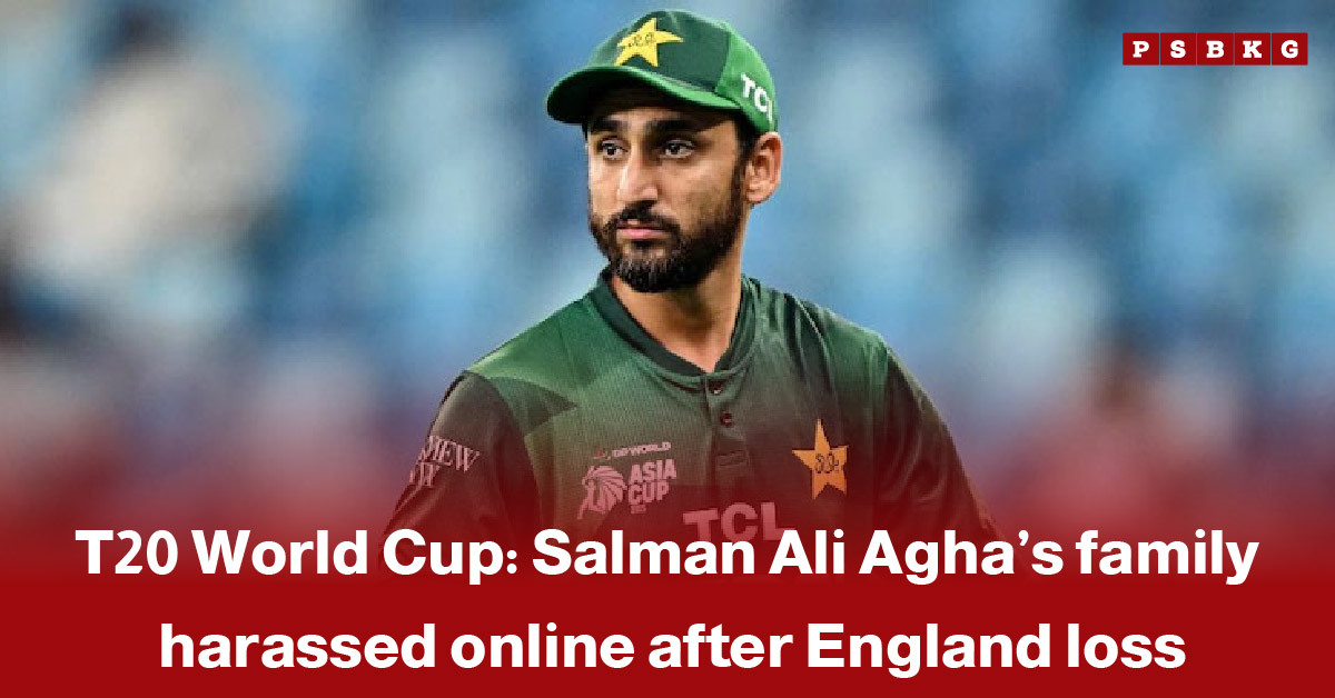 Salman Ali Agha family harassment: Cricketer wearing a green jersey with a star, photographed during the T20 World Cup against a blurred stadium background.