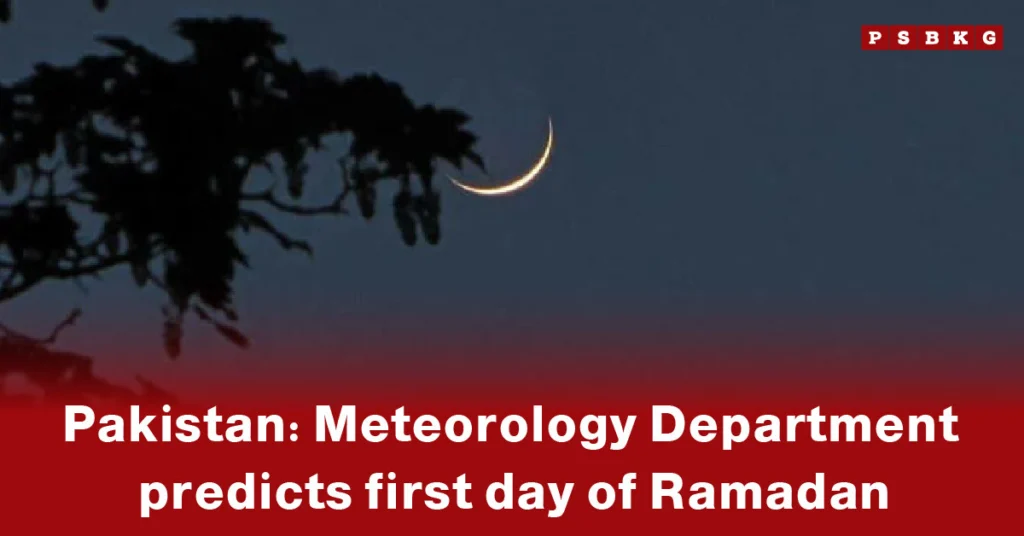 A crescent moon in the twilight sky signals the first day of Ramadan Pakistan, as predicted by the Pakistan Meteorology Department.