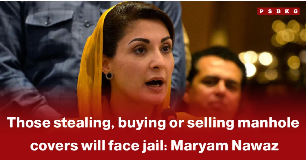 A woman in a yellow shawl speaks at a public event, highlighting manhole cover theft punishment Punjab and the consequences of such crimes.