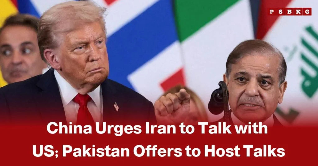 Two men speaking at a podium with international flags in the background, highlighting China Iran US Talks as China urges Iran to engage in dialogue with the United States.
